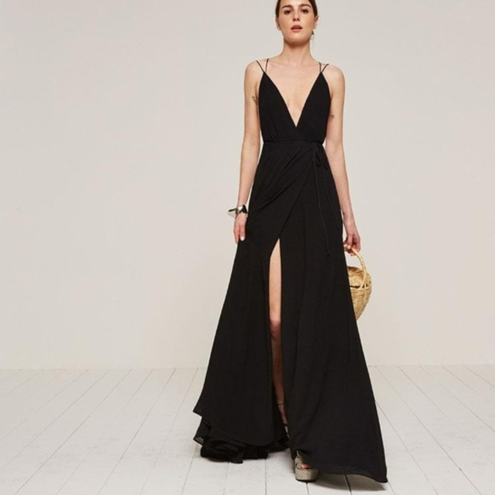 Reformation Tallulah Black Wrap Dress Gown size 8